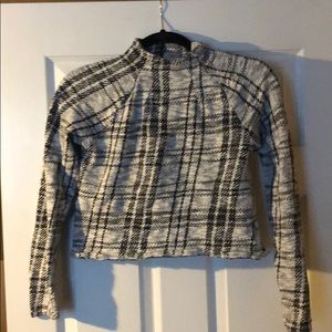 BAR III cropped black checked mock turtle neck